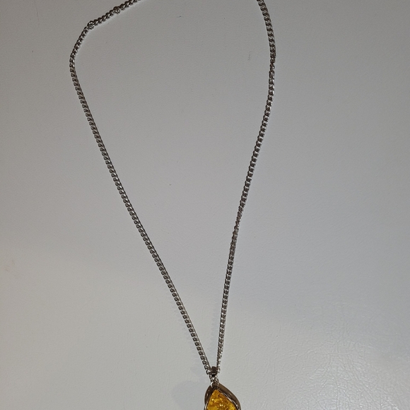 Silver-tone, amber necklace - Picture 6 of 7